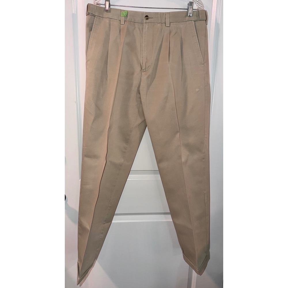 George Mens 38X32 Pleated Chino Pants Barley Tan Cuffed Khaki Trousers